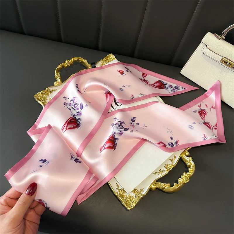Luxury wer Pattern Long Narrow Silk Feel Scarf Shl for Wen Small Silk Scarf La DoubleSided band Accories Y251024