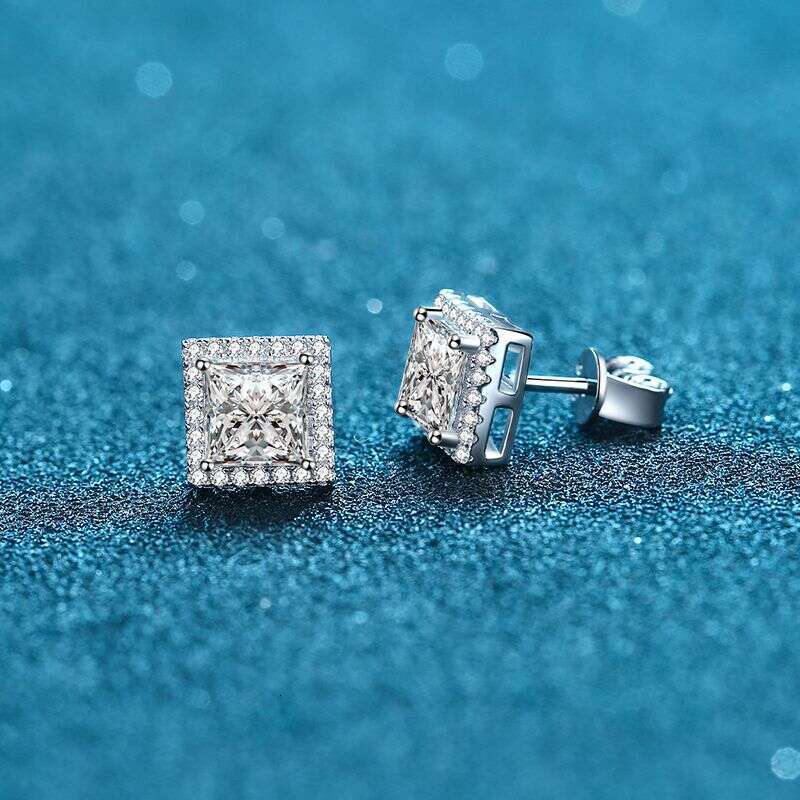 DHCollections-- XDY Pure Sier Micro Paved Small Dia Four-Prong Setting 1 2 Irregular Moissanite Earrings