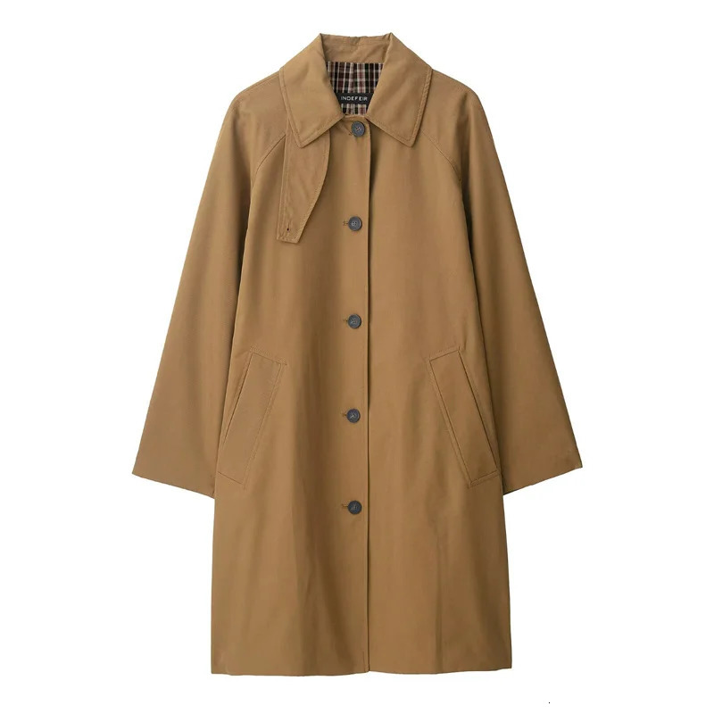 Womens Jacket Fall Camel Long Sleeve British Style Simple Trench Coat Casual Fashion Loose and Versatile 251021