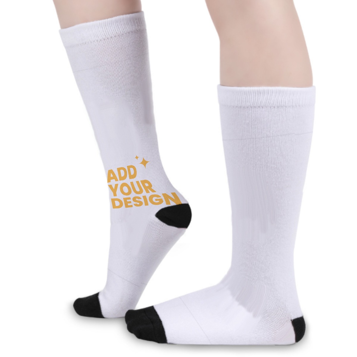 DHgatepod Unisex All-Over Print Crew Socks - 42cm Cotton Blend Long Socks with Black Heel & Toe for EU 37-45