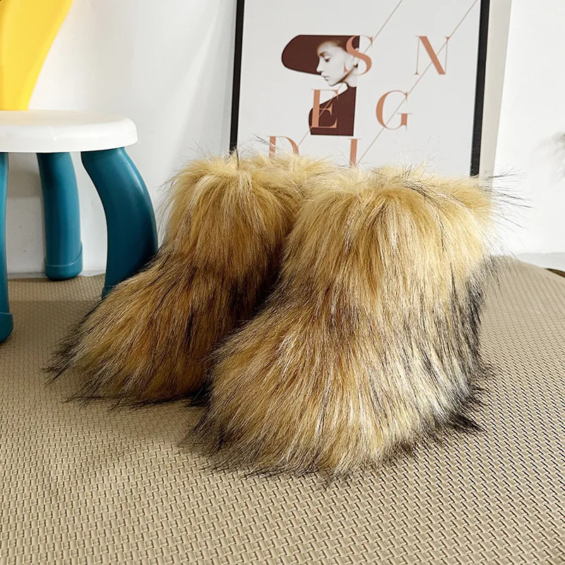 Winter Kids Boots Faux Fur Toddler Girl Boots Fashion Colorful Fur Children Ankle Snow Boots Warm Shoes Girls Christmas 251018