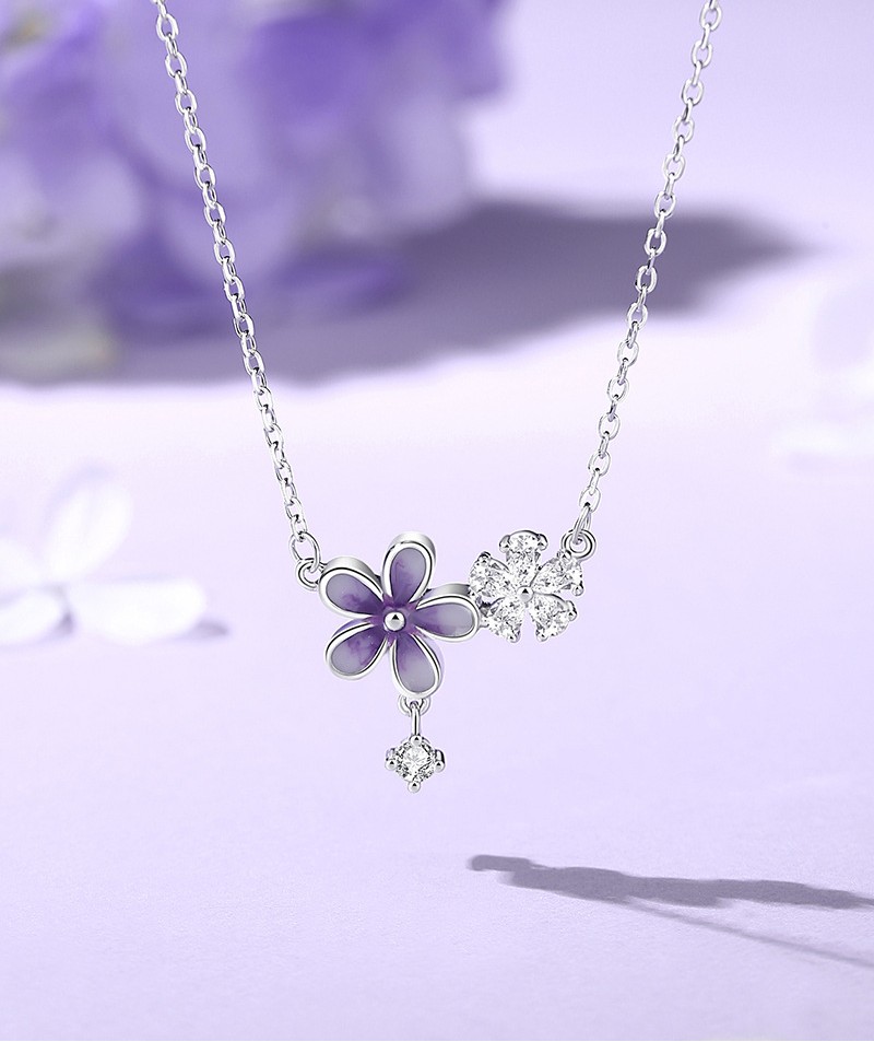 TaiYang New S925 Sterling Silver Iris Flower Pendant Necklace, Fluorescent Glow Elegant Minimalist Jewelry for Women