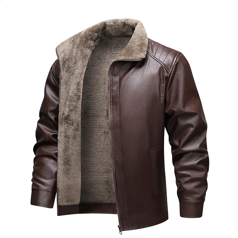 Winter Fleecelined Leather Jacket Men Coat Mens Top Windproof Leisure Mens Streetwear Zipper Retro Moto Biker Jackets 251023
