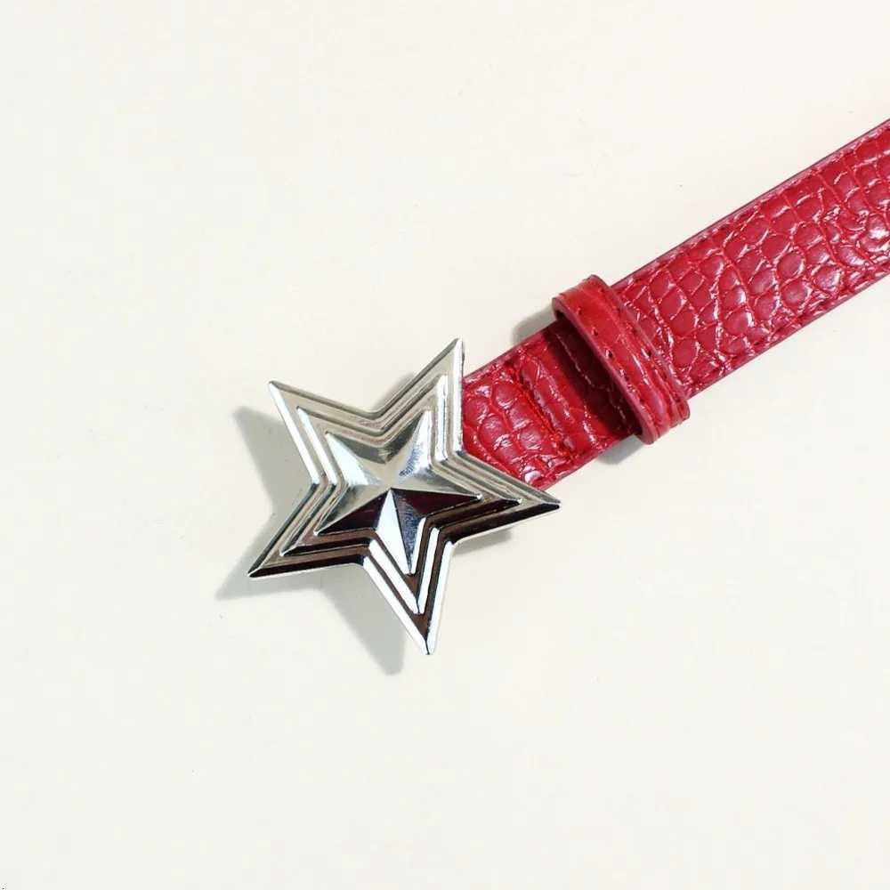 Crocodile pattern red belt for women American fivepointed star belt decorative belt with skirt casual pants LR2072 W251024