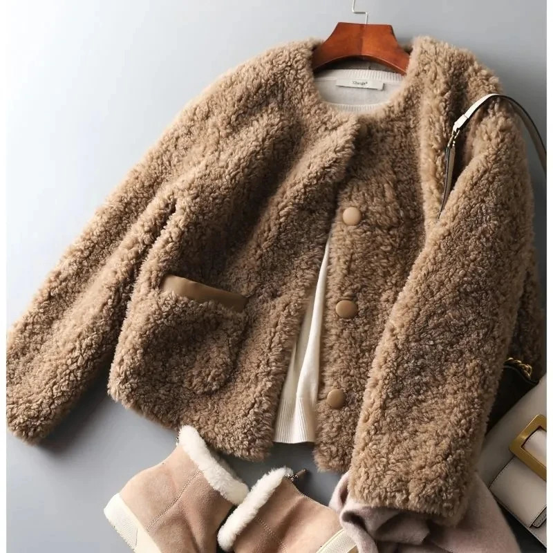 Autumn Winter Casual Warm Granular Fleece Short Coat For Women Fashion Lamb Wool Jacket Ladies Outwear Tops 251021