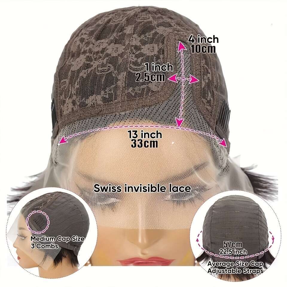 Women'S Black Human Hair Curly Bob Wig with 13x4 Front Elastic Band Density Water Wave Texture, Short Pixie Cut Style, Breathable Lace Base Comfo