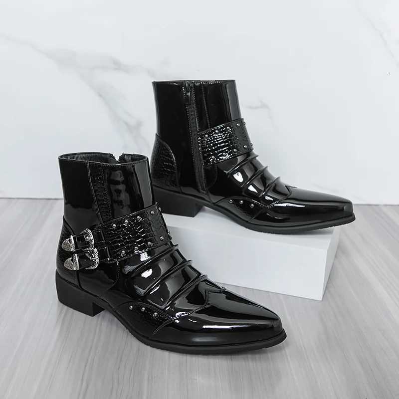 Fashion Designer Mens Business Ankle Boots Shiny Leather Chelsea Boots Leisure Walk Male Short Botas Versatile High Top Shoes W251024