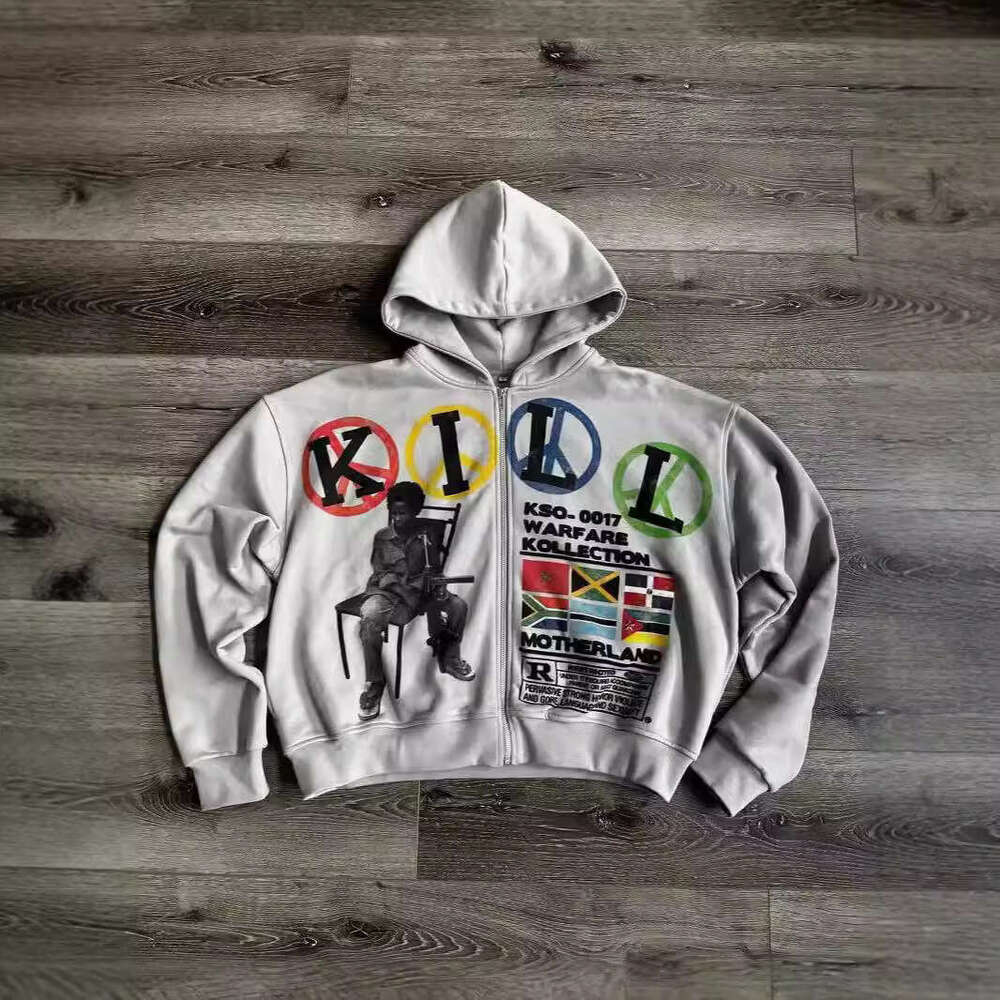 2025 Personalized Letter Pattern Printed Loose Winter New Unisex Open Front Cardigan Vintage Hooded Sweatshirt