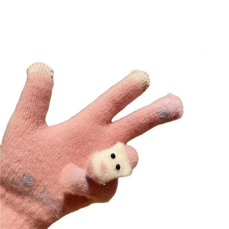 Winter Warm Plush Gloves Japanese Girl Knitted Five Finger Gloves Women Winter Glove Women Thick Mittens For Cycling 1 Pair 251023