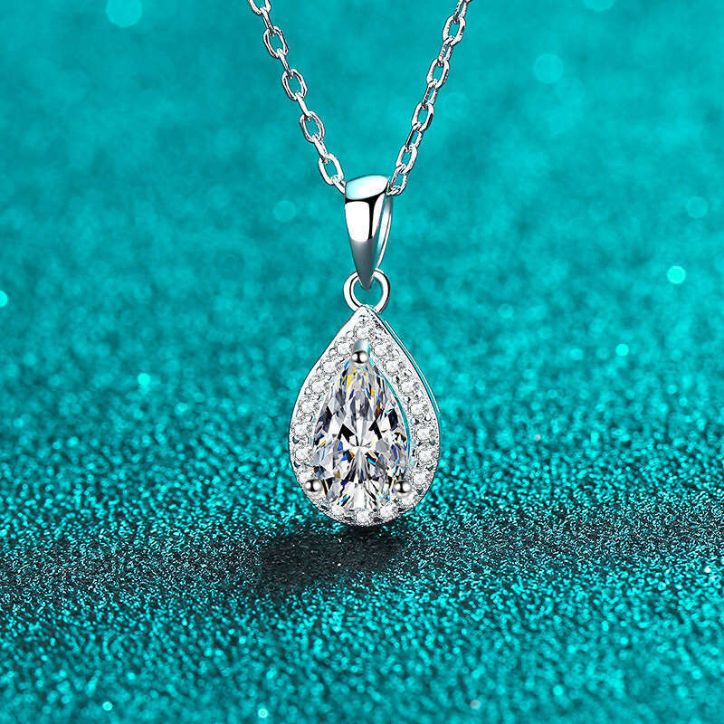 DHCollections-- Sterling Sier for Women 5*8 Pear-Shaped Moissanite Clavicle Chain Plated with PT950 Gold Cluster Necklace