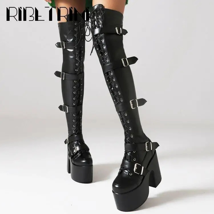 Punk Goth Women Motorcycle Boots Block High Heels Platform Shoes Woman 2024 Fashion Cool Street Boots 251023