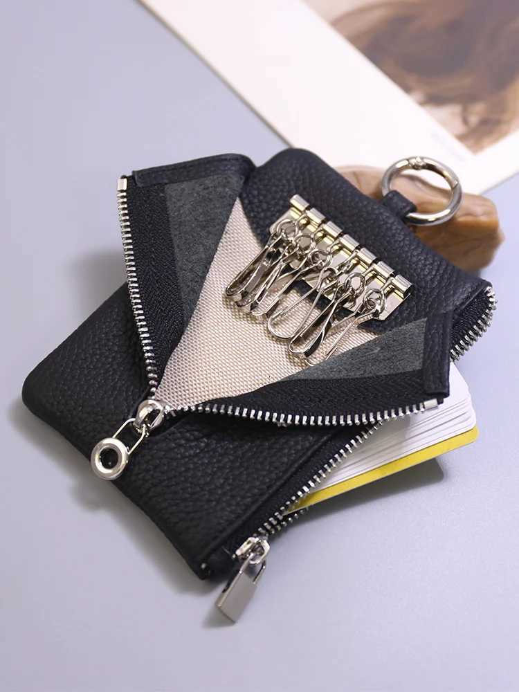 Genuine Leather Key Wallets Unisex Retro Keys Organizer Men Cowhide Key Card Holders Women Housekeeper Keychain Cover Coin Purse Z251023