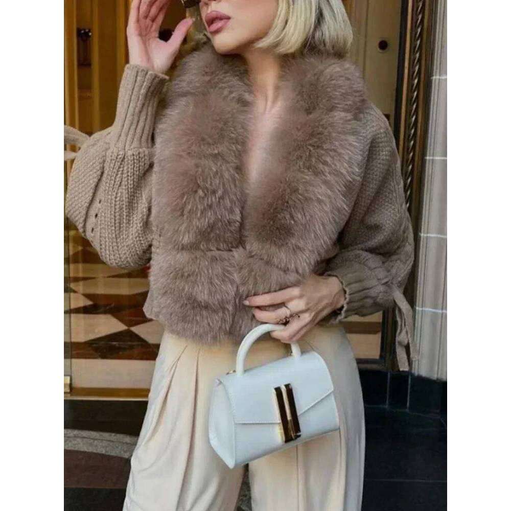 Winter New Fashion Knitting Cardigan Placket Women Casual Real Fox Coat Short Warm Knitted Jacket With Natural Fur