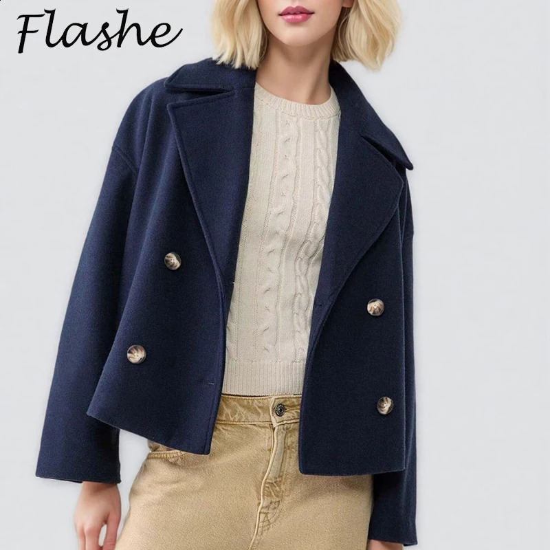 Elegant Women Blazers Coat Turn Down Collar Double Button Jackets For Women Fashion Long Sleeve Outerwear 251023