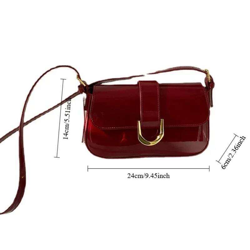 Retro Cherry Patent Shoulder For Women Bag Solid Color Underarm Bags Red Crossbody Lady Handbag