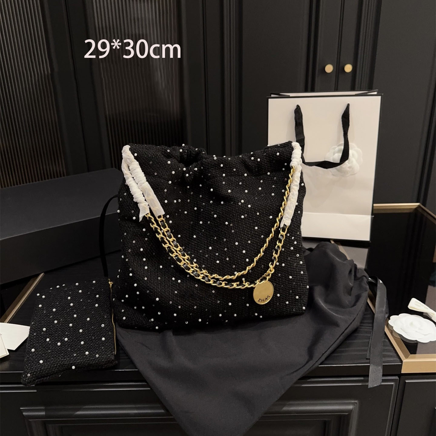 Designer Trash Bag Autumn Winter Tweed Quilted Totes Bag Fashion Shopping Shoulder Bags Vintage Large Tote Bags For Women Luxury Chain Handbag Casual Hobo Wallet