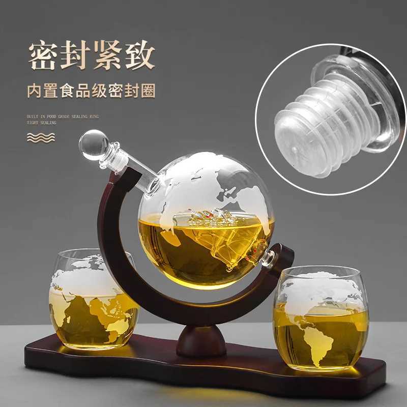 Whiskey Decanter Set Crystal Globe Whisky Vodka Sailboat in Decanter with Finished Wooden Stand Bar Tools Bartending Y251024