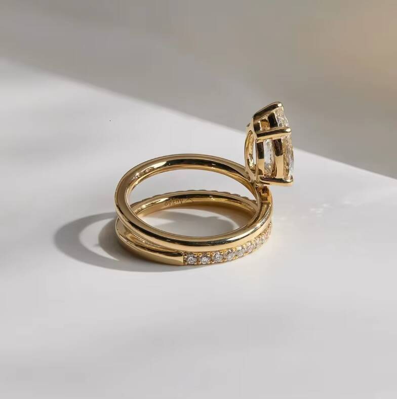 High Quality Moissanite Jewelry 225 CT Pear Cut Engagement 14k Yellow Gold Plated Moissanite Ring