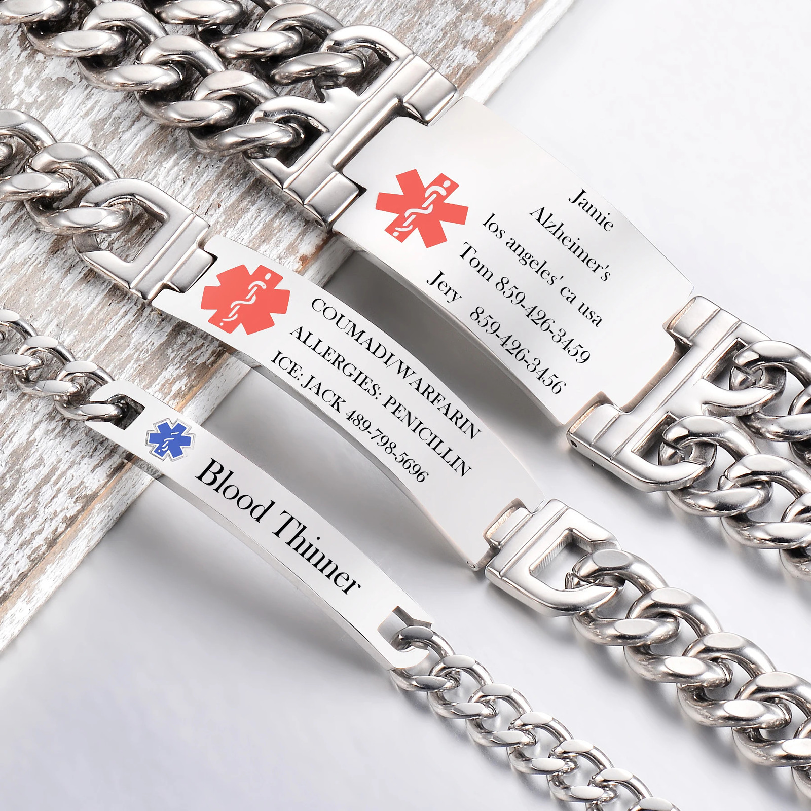 Free Engraving Stainless Steel Mens Alert ID Tags Bracelet Bangle Jewelry Type 1 Diabetes 251014