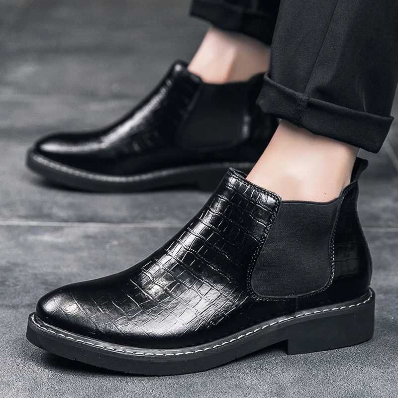 Mens SolidColor Crocodile Embossed Casual Ankle Boot For autumn Winter Are Fashionable Comfortable And AntiSlip Walking Boots W251024