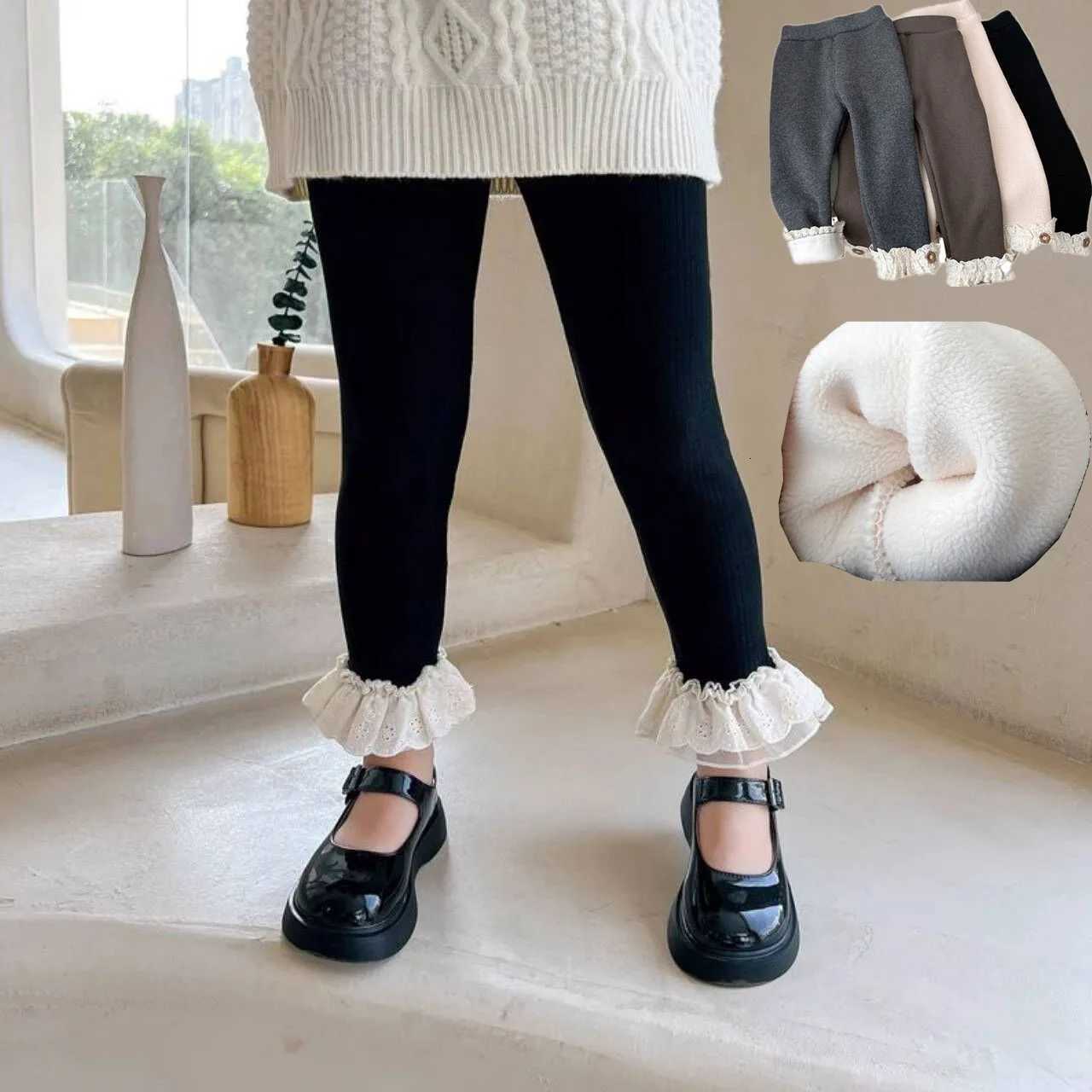 2025 Winter Pit Stripe Fleece Padded Toddler Girls Leggings Warm Lace Flower Fitted Girls Pants Girls LeggingsT251024
