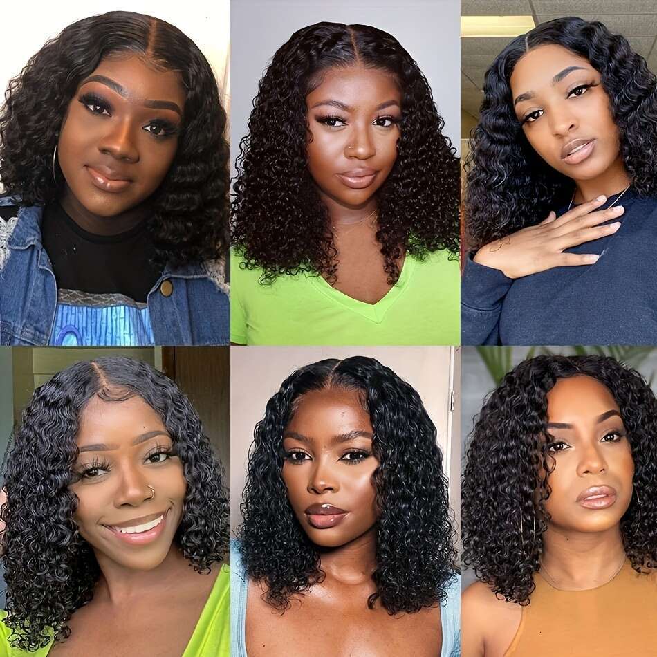 4x4 Brazilian Deep Wave Curly Bob Wig - Pre-Plucked Human Hair with Lace Closure, 150% Density, Natural Black Women, Versatile Style for All Ethniciti