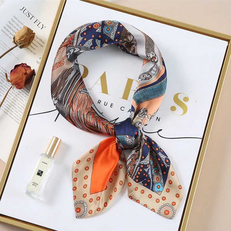 Luxury Spring New Imitated Silk Scarf Wen Fashion 70cm Print Square Scarf Soft Satin band Shl Wr Hijab Foard Ribbon Y251024