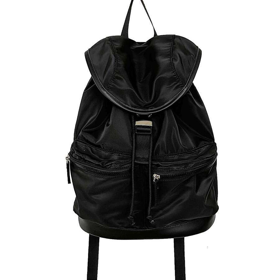 Korean Version New Drawstring Pleated Flap Student Double Shoulder Nylon Niche Large Capacity Backpack For Girls B5