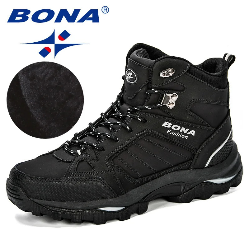 BONA Men Boots AntiSkidding Leather Shoes Men Comfy Spring Autumn Men Shoes Short Plush Snow Boots Durable Outsole251020
