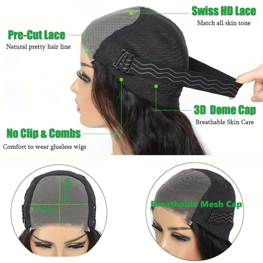 5X5 Water Wave Closure Upgraded Wig Put on And Go Human Hair Plucked Pre Cut Ready to Wear Glueless HD Lace Front Wigs for Women 235% Density