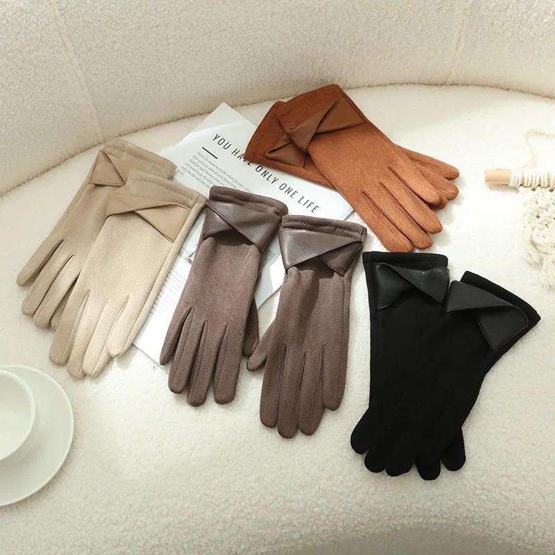 Elegant Temperament Womens Gloves Winter Keep Warm Touch Screen Suede Outdoor Windproof Drive Cycling All Match 251023