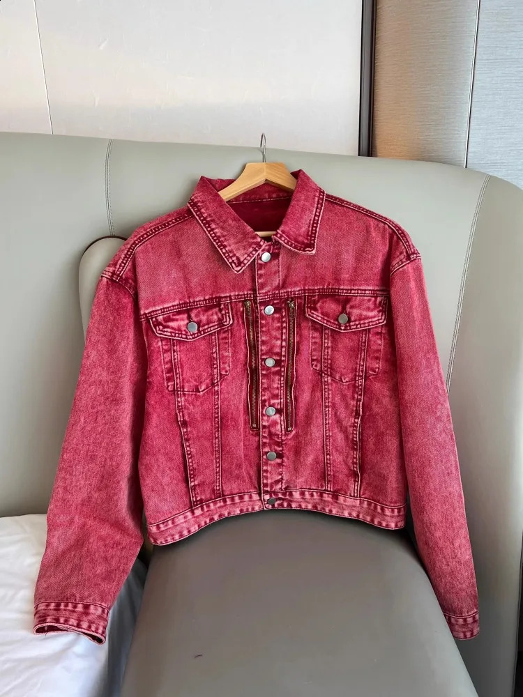 Mens Denim jacket High Steet Spring Autumn Casual Outerwear Single Breasted Loose Fit Long Sleeve Vintage Short Coat 251017