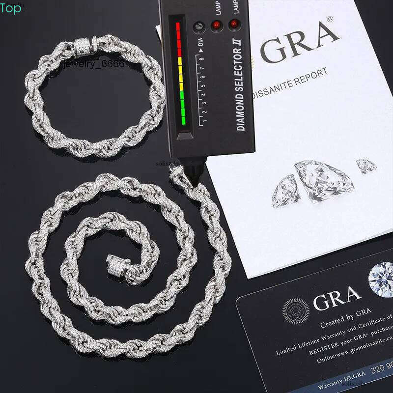 High Quality S Sier 8mm Hip Hop Cuban Necklace Link Iced Out Tennis VVS D Color Moissanite Rope Chain
