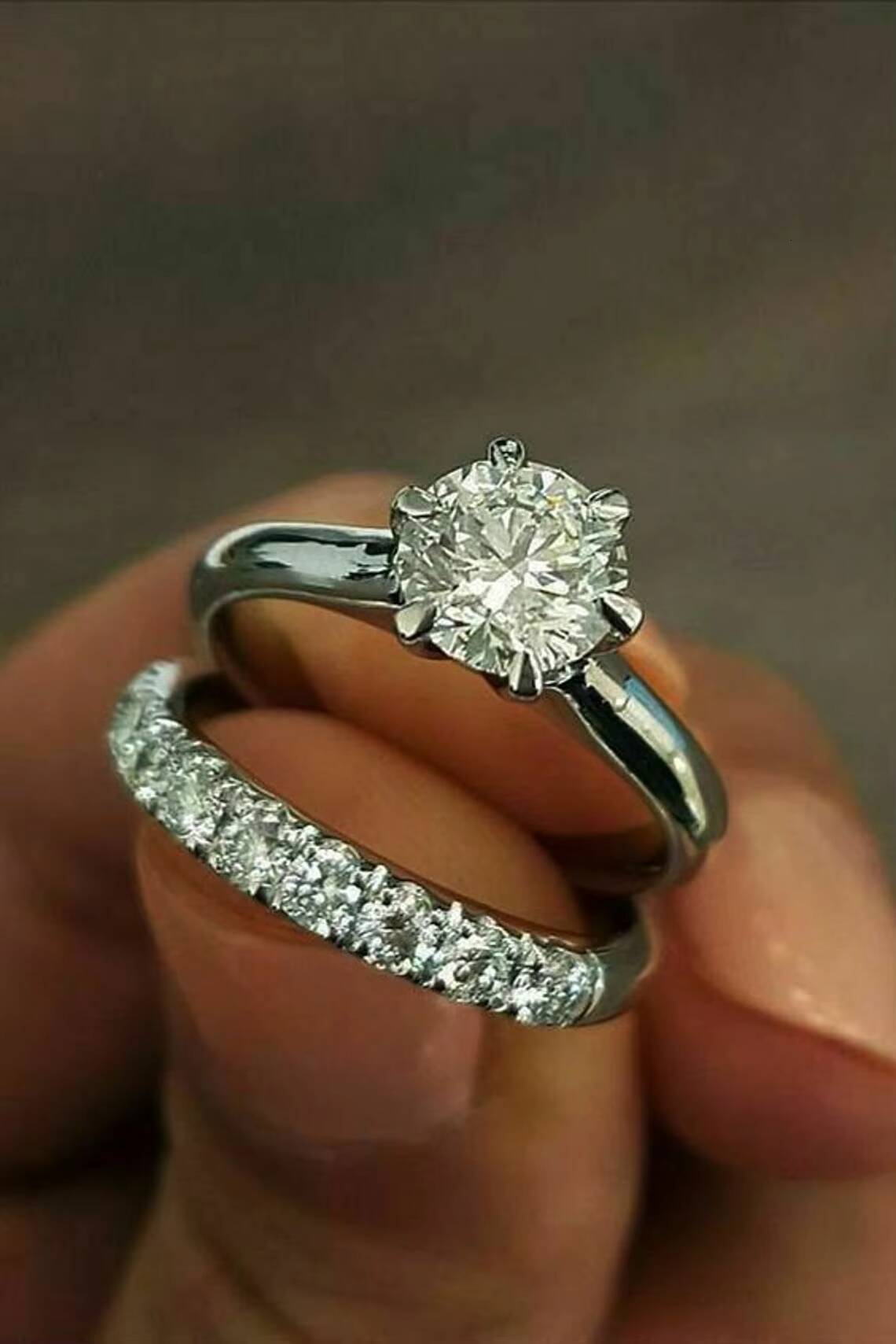650MM Round Moissanite Bridal Wedding Ring Set Art Deco Design