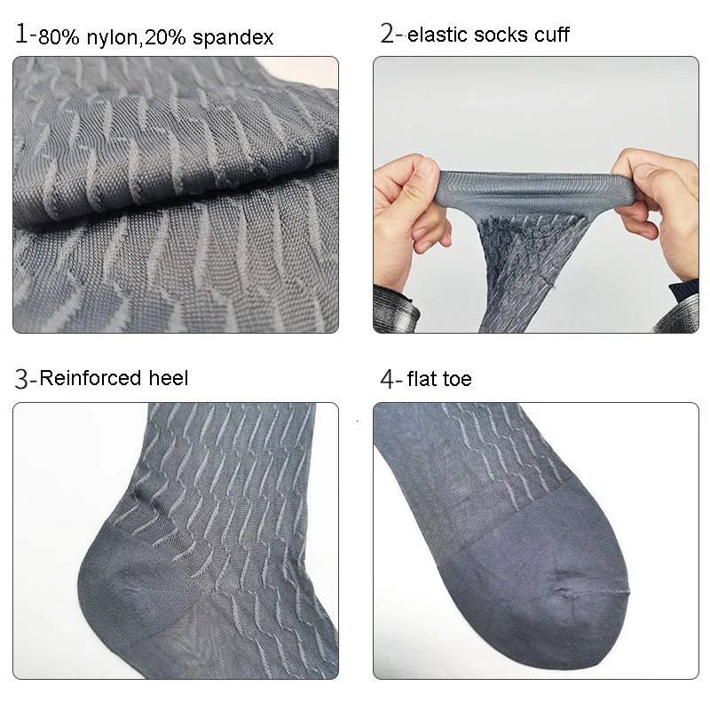 5 Pairs High Quality Silk Socks Large Retro Stockings Fashion Jacquard Wave Long Business Dress Sheer Socks for Men 251023