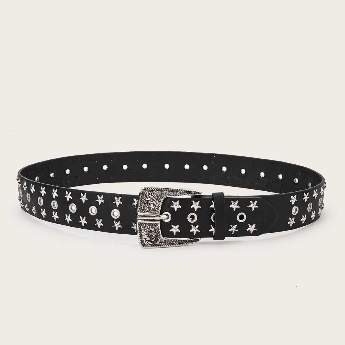 New Personalised Star Wide Belt for Women Fashionable Punk Style Black Jeans Accessories Casual Rivet Student Belt W251024