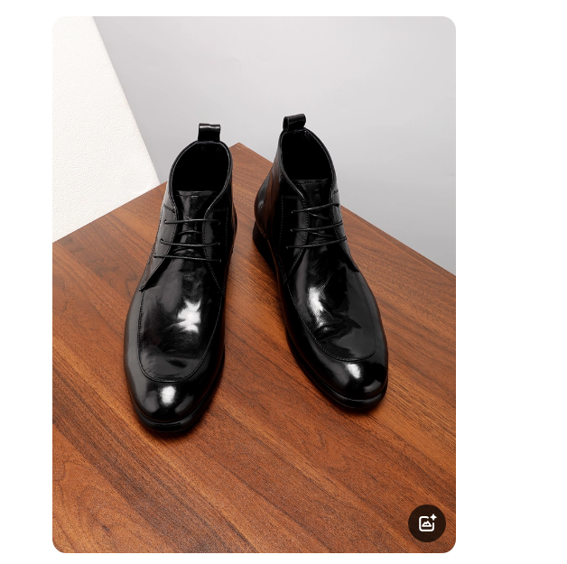 Men's business high-top leather shoes, pointed toe men's boots, handmade from genuine leather, hand-grabbed leather pleats, pointed toe Brit