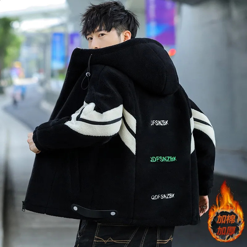 Lamb Wool Coat Men Clothing Korean Zipper Casual Cottonpadded Jacket Male Autumn Winter Fashion Pocket Long Sleeve Outerwear 251023