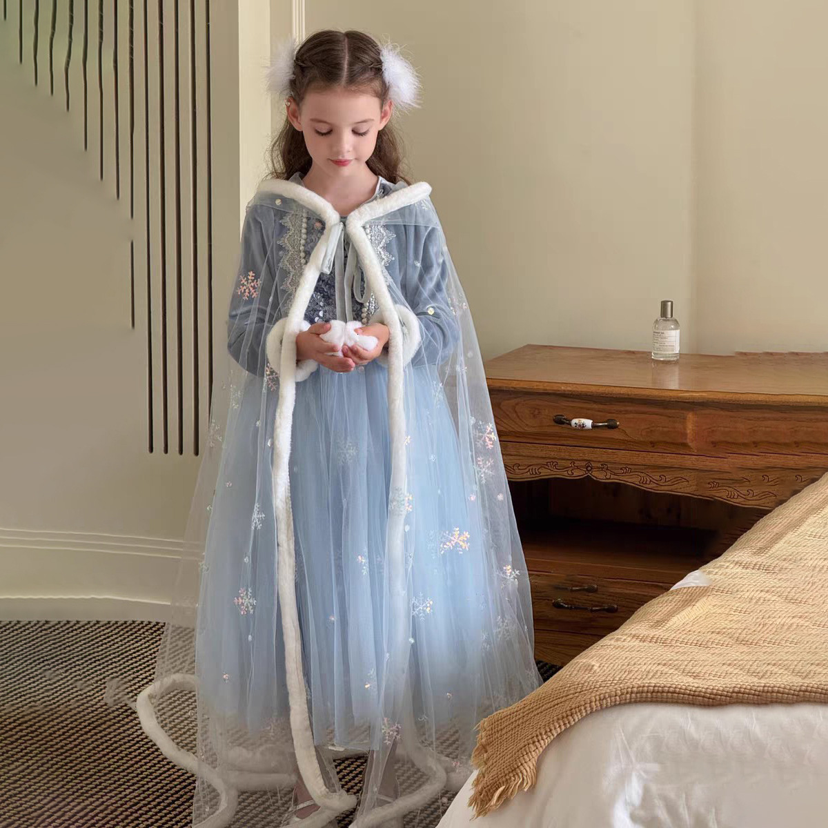 Girl Designer Fashion Princess Dress Cloak Set Autumn/Winter Children's Snow White Birthday Dress Two Piece Set