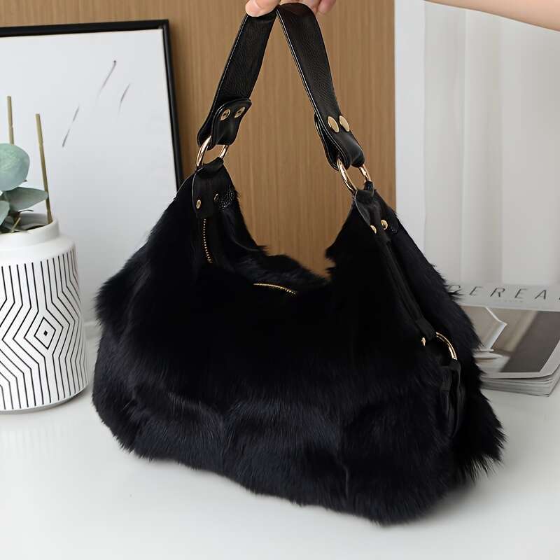 Fashionable Fox Fur Fashion Crossbody Bag, Made Of Polyester Fabric Inside, Can Be Worn On One Shoulder Or Crossbody, Washable, Non Bleached