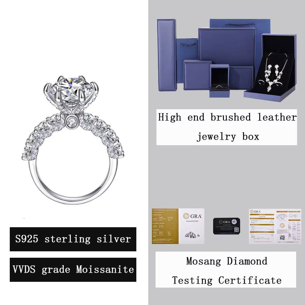 S925 Sterling Silver Plated 18K White Gold Diamond Ring with 30ct VVS Moissanite Fashionable Light Luxury Wedding Ring