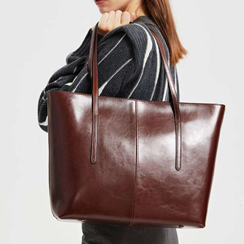 Burminsa Cowhide Genuine Leather Large Tote For Women 2025 Designer Commuter Shoulder Bags Shopper Ladies Handbags