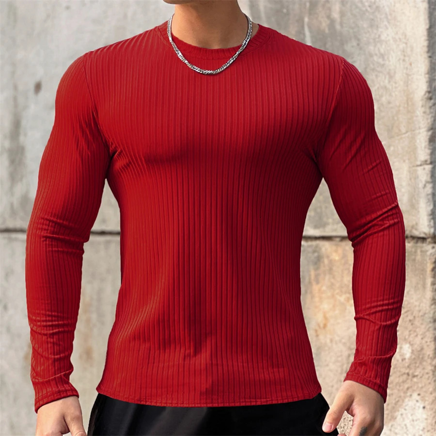 mens T shirt Solid colors Long Sleeve Slim Tshirt young men Pure color tee shirt Casual Tee men Long Sleeve tops 251024 - view 5
