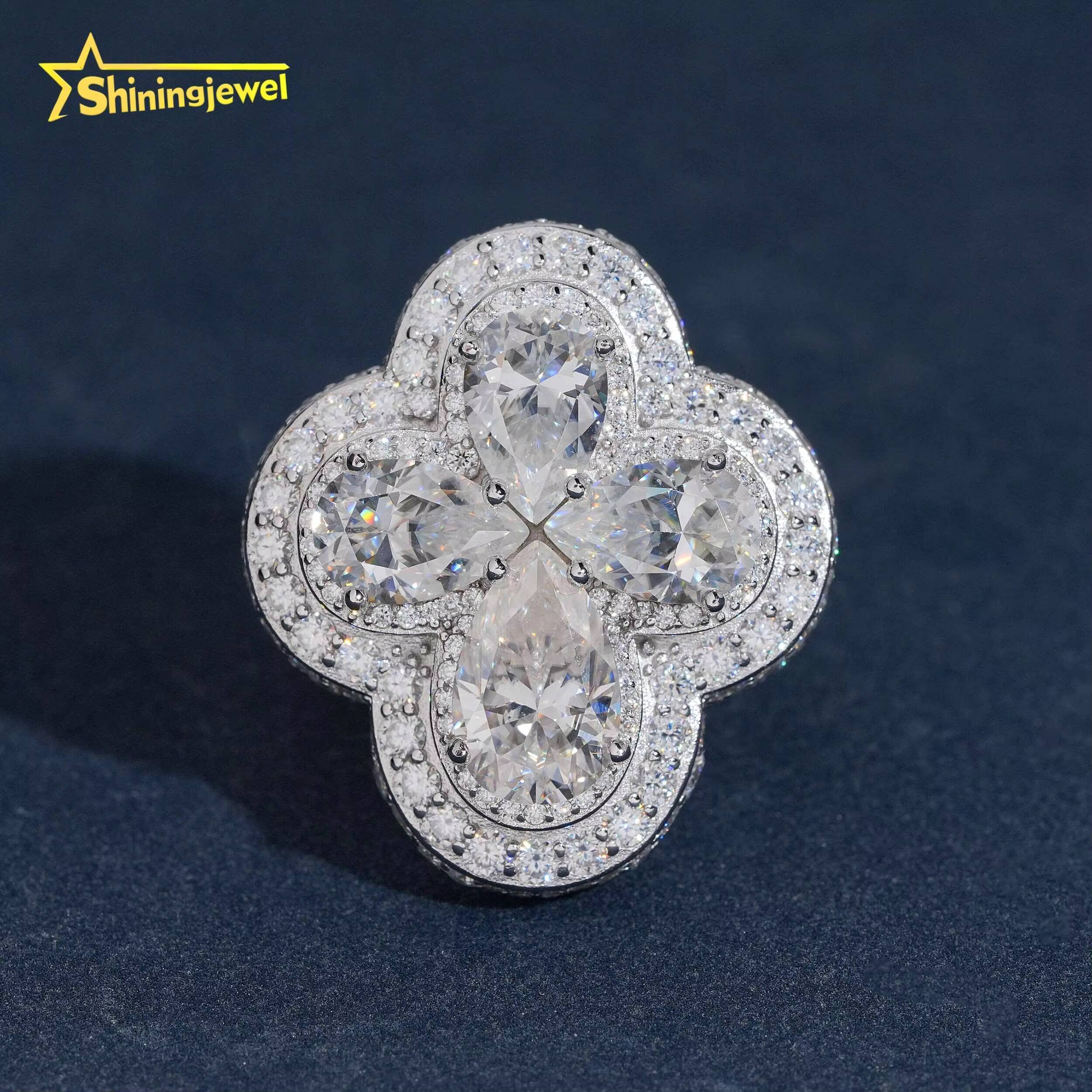 Trendy Women Men Wedding Rings Fine Jewelry GRA Certificated Silver 925 Clover Style Iced Out VVS Moissanite Ring