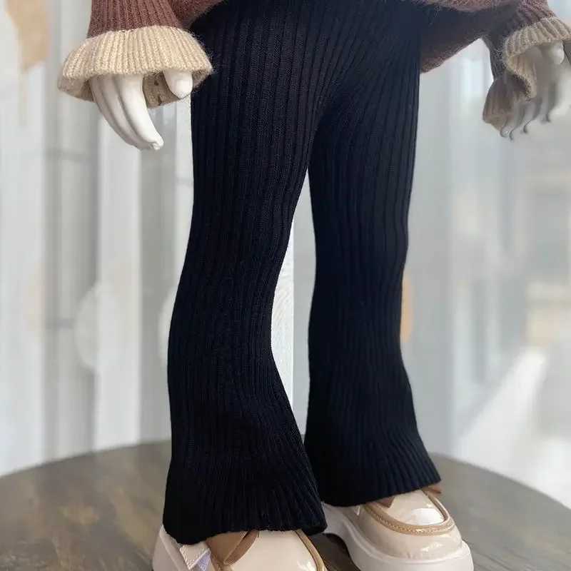 Kids Girls Flare Pants Knitted Pants 2024 New Arrival Children Casual Cotton Leggings Black Coffee Beige Autumn Winter ClothesT251024
