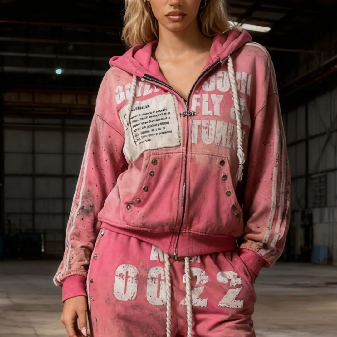 Y2k sportswear mens and womens hiphop Harajuku retro patch print super large hooded sweatshirt 251018