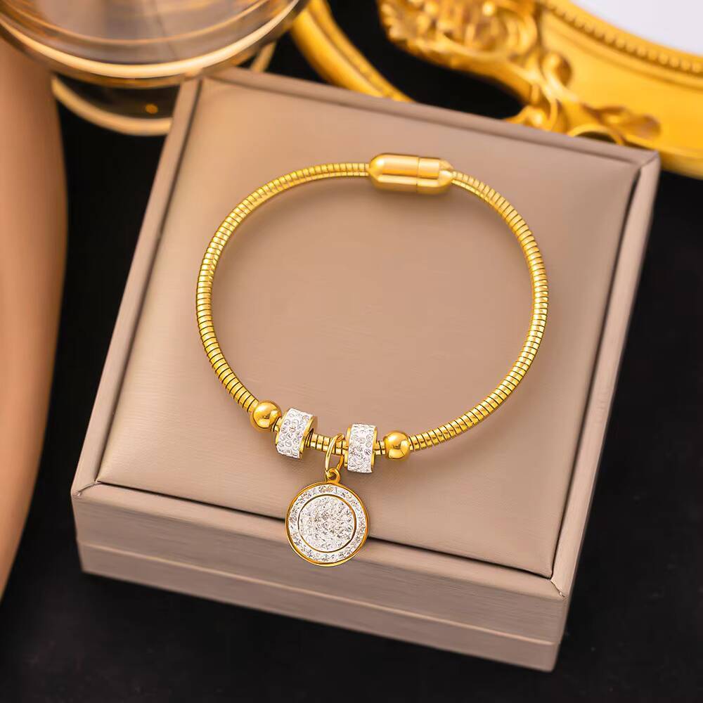 Wholesale High Quality Fashionable Diamond Tree of Life Round Titanium Steel Bracelet With Diamonds