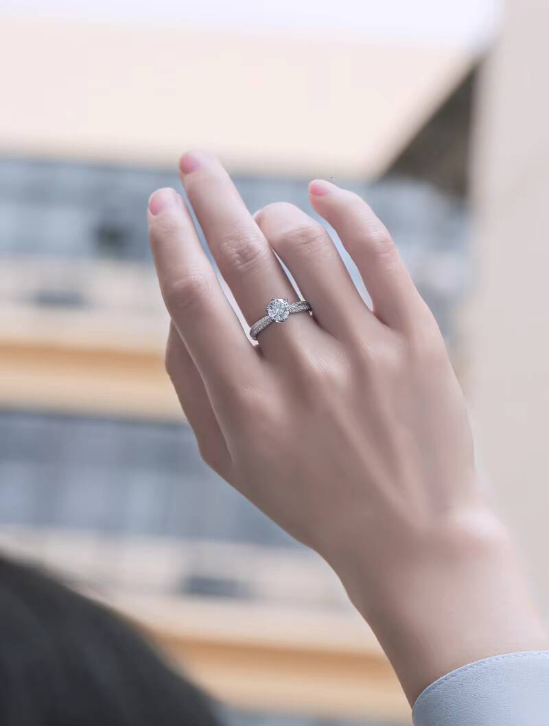 SGARIT Jewelry 925 Sterling Silver VVS Moissanite Ring 1CT Round Cut Six Prong 18K White Gold Plated Moissanite Diamond Ring