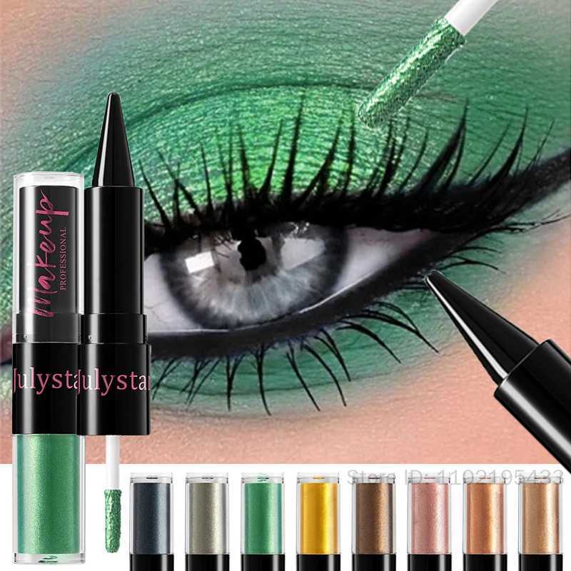 Smokey Pearlescent Green Liquid Eye Shadow 2 in 1 Glitter Metallic Eyeshadow Eyeliner Pen Gold Pink Easy To Color Lasting MakeupL251024