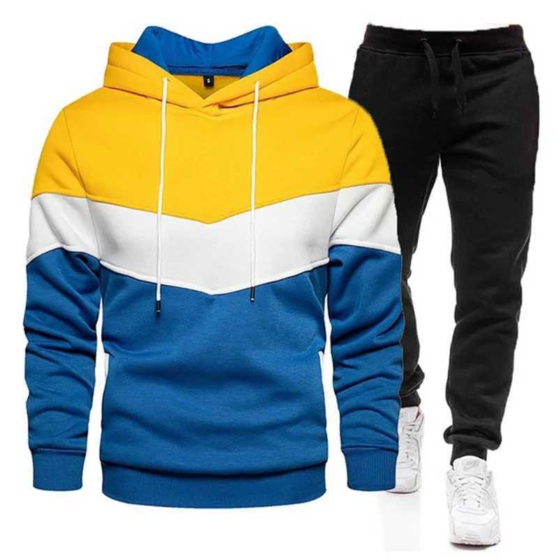 Autumn Winter Mens Color Block Hooded Sports SuitT251024